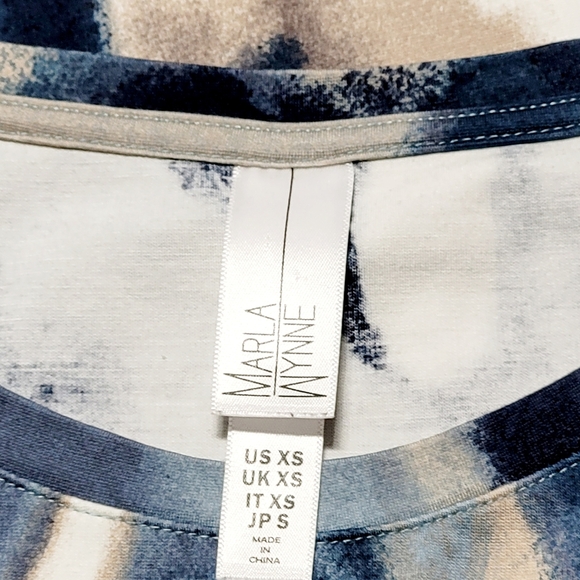 MarlaWynne Abstract Swirled Blue Tan & White Sleeveless Top Women's (XS) - Picture 4 of 7